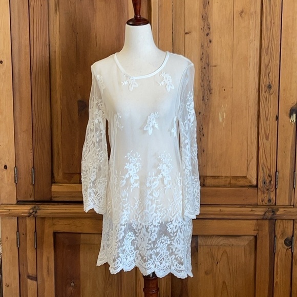 Suzanne Betro White Sheer Lace Tunic Sz. S - Picture 2 of 12